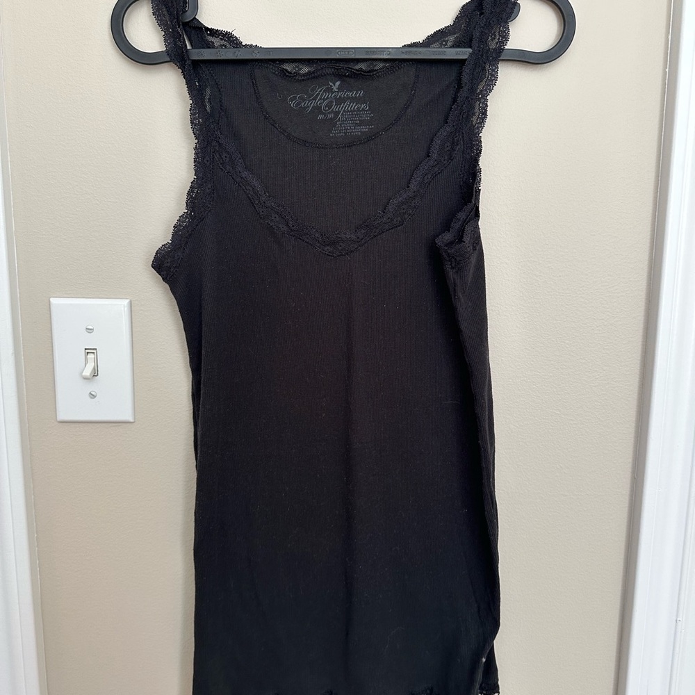 American Eagle Outfitters Black Lace Trim Tank Top